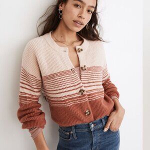 MADEWELL, BRICK AND BEIGE, STRIPED, GRANDPA, WOOL BLEND CARDIGAN, XS